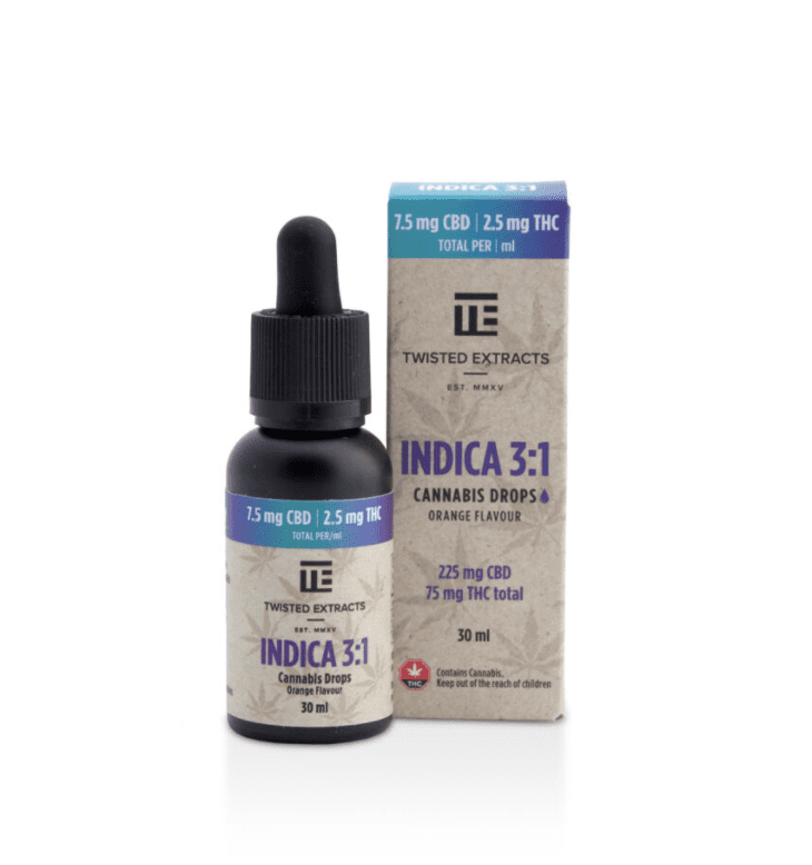 Twisted Extracts Oil Drops Indica 31 – Orange (225mg CBD + 75mg THC – 30ml)