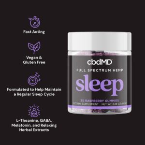 cbdMD Sleep CBD Gummies Raspberry Full Spectrum 30ct 90mg THC 600mg CBN 1500mg CBD 4
